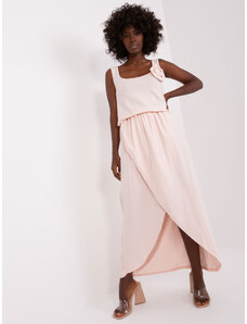 Fashionhunters Světle růžové bavlněné maxi šaty