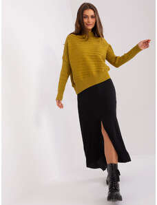 Fashionhunters Olivově zelený dámský asymetrický svetr s copánky