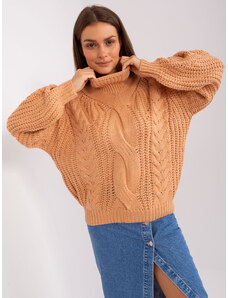 Fashionhunters Broskvový oversize svetr s kabely