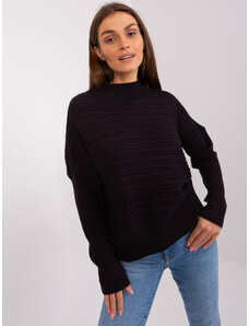 Fashionhunters Černý dámský asymetrický svetr s vlnou