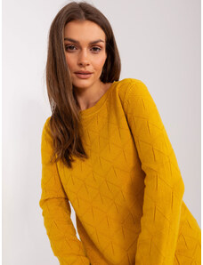 Fashionhunters Tmavě žlutý klasický svetr s dlouhými rukávy