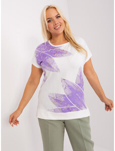 Fashionhunters Ecru-fialová bavlněná halenka větší velikosti