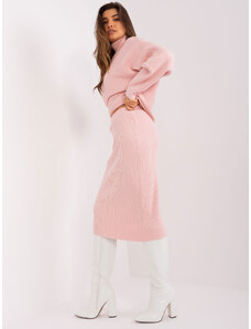 Fashionhunters Světle růžová žebrovaná pletená sukně