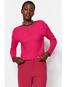 Trendyol Fuchsia Crop Měkký texturovaný základní pletený svetr