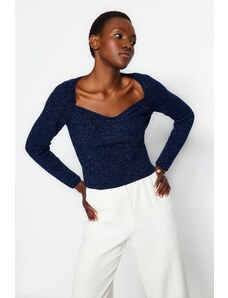Trendyol Námořnická modrá stříbřitá detailní pletená svetr