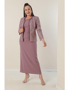 By Saygı límec kamenem lemované dlouhé krepové šaty flitrová bunda plus velikost 2-dílný oblek