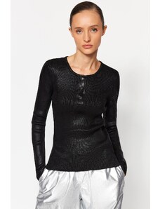 Trendyol černý listový pletený svetr