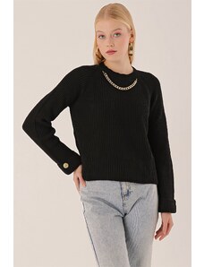 HAKKE Chain Detail Buttoned Knitwear Sweater