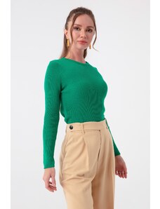 Lafaba Dámský zelený pletený svetr s kulatým výstřihem