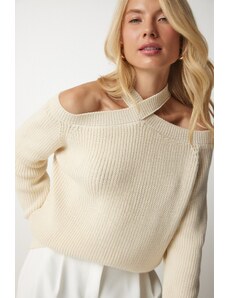 Happiness İstanbul Women's Cream Open Shoulders Knitwear Sweater