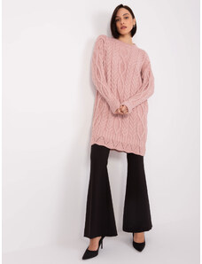 Fashionhunters Světle růžové dámské úpletové šaty s dlouhým rukávem