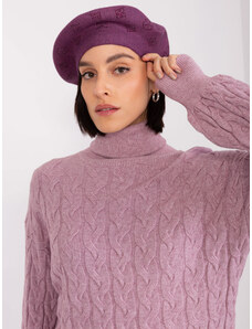 Fashionhunters Tmavě fialový dámský baret s kamínky