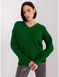 BASIC TMAVĚ ZELENÝ OVERSIZE SVETR S VÝSTŘIHEM DO V --DARK GREEN Tmavě zelená