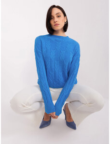 Fashionhunters Modrý svetr s kabely a viskózou