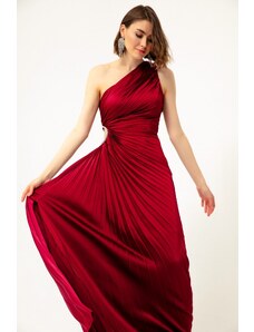 Lafaba Women's Red One-Shoulder Decollete Long Evening Dress.