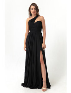 Lafaba Women's Black One-Shoulder Slit Long Evening Dress