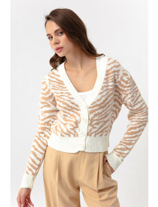 Lafaba Women's Beige Zebra Pattern Sweater Cardigan
