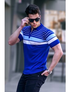 Madmext Men's Cobalt Blue Polo Neck Zippered T-Shirt 5732