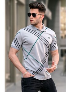 Madmext Dyed Gray Patterned Polo Neck T-Shirt 5870