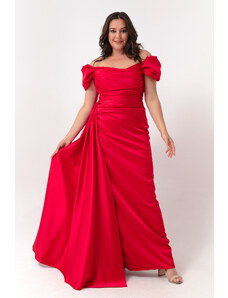 Lafaba Women's Red Bateau Neck Evening Dress &; Prom Evening Dress With Sweep Train