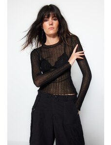Trendyol černý průsvitný svetr z pleteného svetru s rolákem