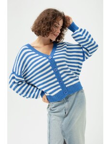 Lafaba Women's Blue Oversize Striped Knitwear Cardigan