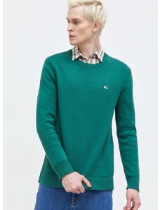 Bavlněný svetr Tommy Jeans zelená barva, DM0DM18370