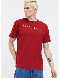 Bavlněné tričko Tommy Jeans vínová barva, s aplikací, DM0DM17993