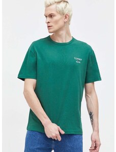 Bavlněné tričko Tommy Jeans zelená barva, s aplikací, DM0DM18872