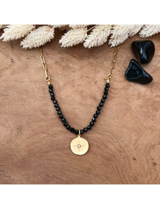 Onyxový náhrdelník s řetízkem a medailonkem s hvězdou ze zlaté chirurgické oceli