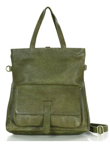 Kožená kabelka s funkcí batohu a kapsou MARCO Kabelky od Hraběnky; olivová