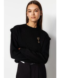 Trendyol Černý nárameník Detailní pletený svetr