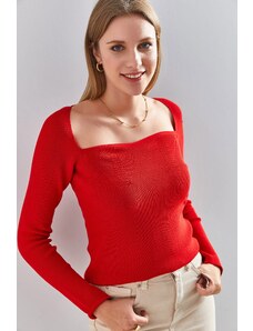 Bianco Lucci Dámský pletený svetr s hranatým výstřihem