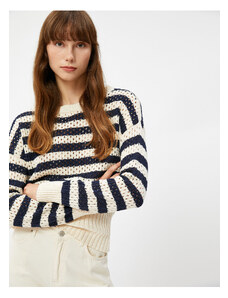 Koton Oversize Sweater Prolamovaný pletený výstřih s dlouhým rukávem