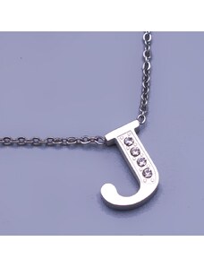 Krásný třpytivý přívěsek ve tvaru písmena "J" z chirurgické oceli