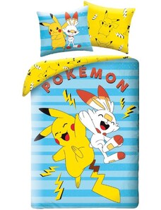 Halantex Oboustranné ložní povlečení Pokémoni Pikachu a Scorbunny - 100% bavlna - 70 x 90 cm + 140 x 200 cm