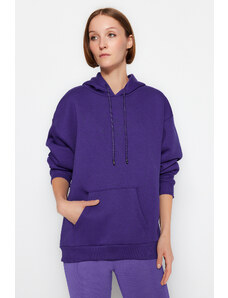 Trendyol Purple Thick Fleece Inside Oversized/Wide Fit With a Hooded Basic Knitted Sweatshirt