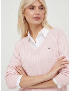Bavlněný svetr Tommy Hilfiger růžová barva
