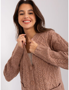 Fashionhunters Světle hnědý kabelový pletený svetr