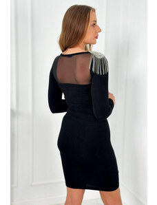 K-Fashion Pletené šaty se zdobením na jedno rameno černý