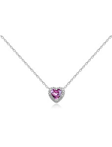 Stříbrný náhrdelník s růžovým zirkonovým srdíčkem - Meucci SN131