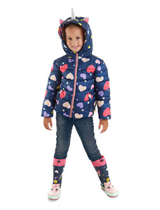 Denokids Unicorn Girls' Water Repellent Hooded Navy Blue Coat