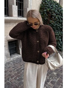 Madmext Brown Buttoned Boucle Knitwear Cardigan