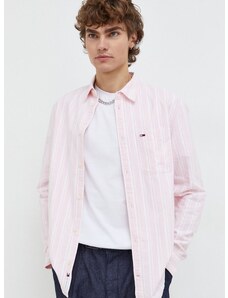 Košile Tommy Jeans růžová barva, regular, s klasickým límcem, DM0DM18336
