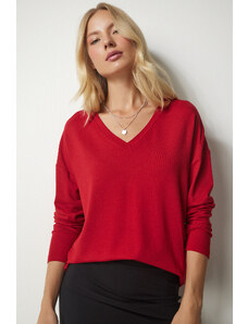 Happiness İstanbul Women's Red V-Neck Knitwear Blouse