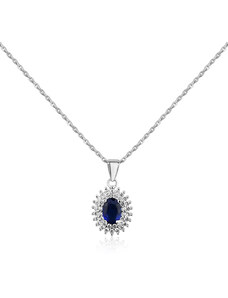 Stříbrný náhrdelník s modrým kubickým zirkonem a mnoha čirými zirkony - Meucci SS329N