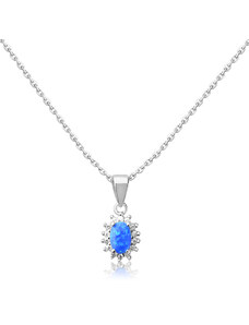 Stříbrný náhrdelník s modrým opálem obklopeným zirkony - Meucci SS347N