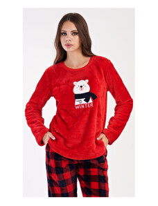 Vienetta Secret Dámské pyžamo dlouhé Méďa se šálou, barva červená, 100% polyester