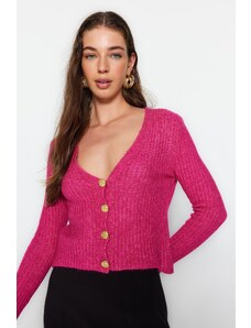 Trendyol Fuchsia Crop Pletený svetr s výstřihem do V