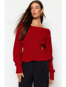 Trendyol červený pletený svetr s balónkovým rukávem